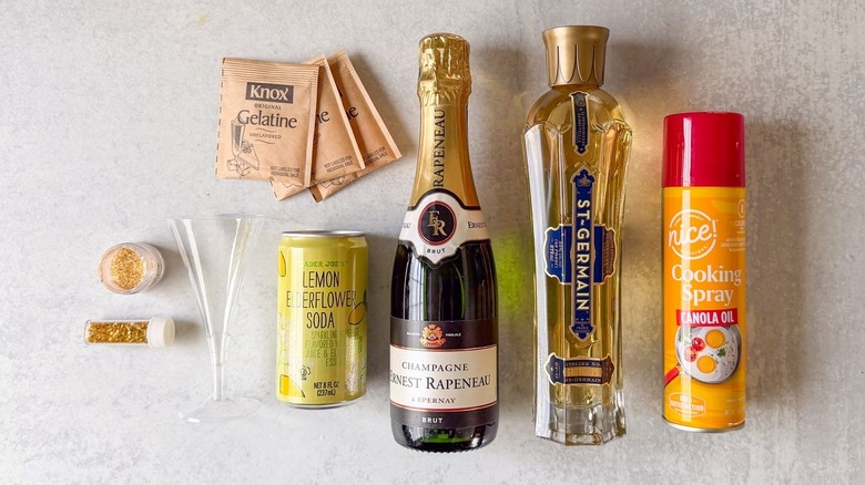Easy New Year's Eve Champagne Jell-O shots ingredients on countertop