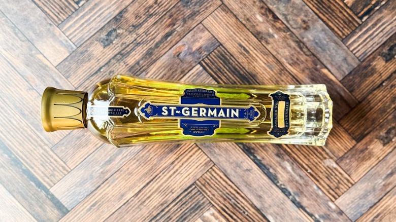 St. Germain elderflower liqueur bottle on countertop