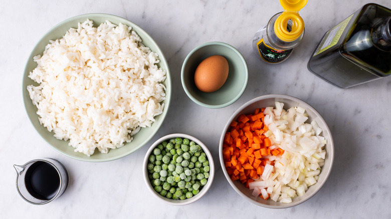 ingredients gathered to make veggie fried rice
