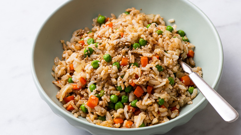 vegetable fried rice in a bowl