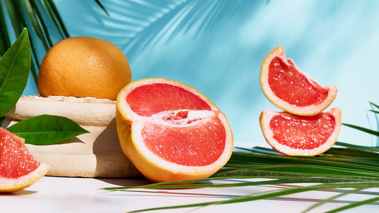 grapefuit against blue background