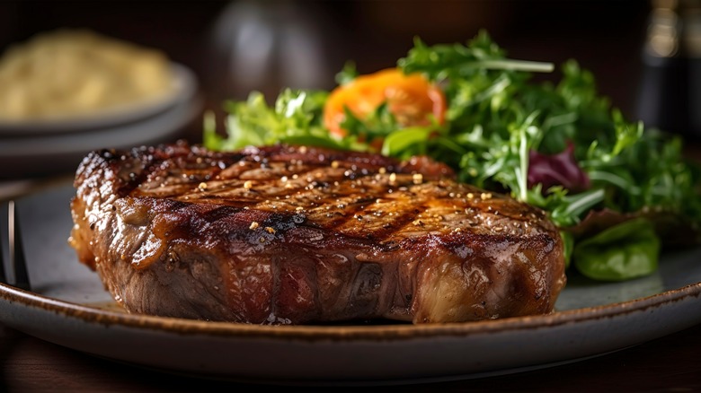 Close-up of ribeye steak side