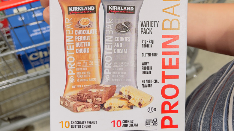 closeup of kirkland signature brand protein bar variety pack