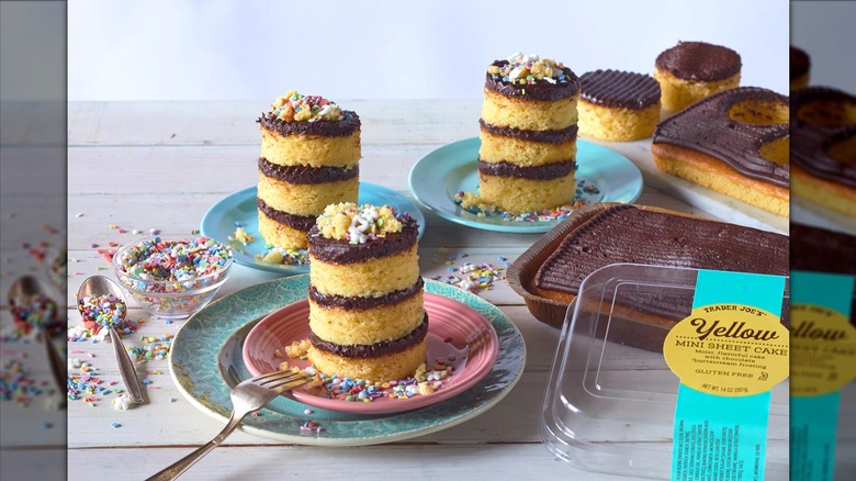 Trader joe's sheet cake layered and cut into circles