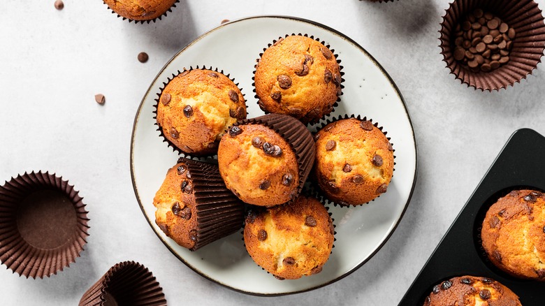 Plate of chocolate chip muffins