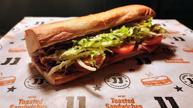 Jimmy John's Ultimate Italian sandwich on company wrapping