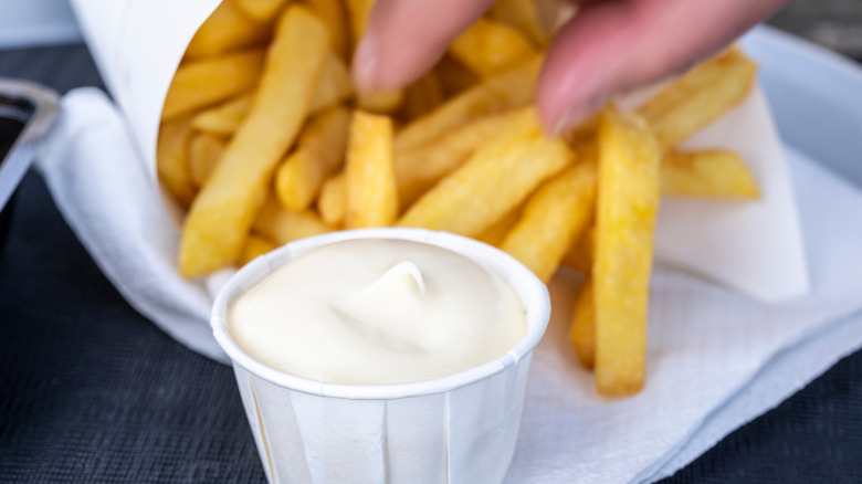 Cone of fries with mayonnaise