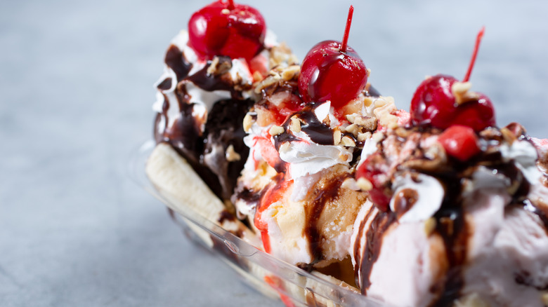 Close-up of banana split