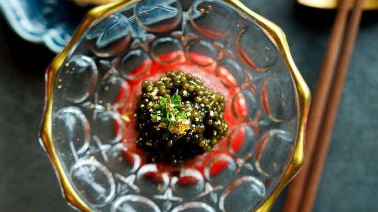 Caviar topped with gold flakes
