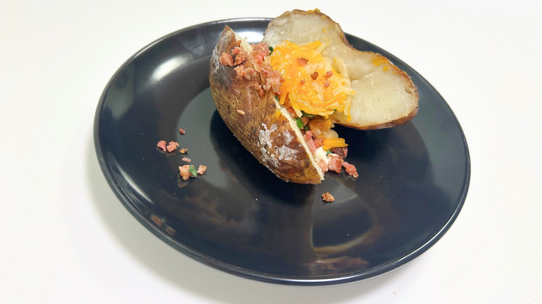 Close up of an Outback Steakhouse Dressed Baked Potato