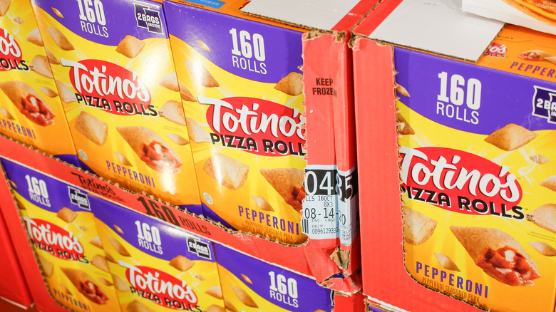Multiple boxes of pepperoni Totino's