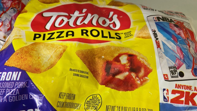 A bag of pepperoni pizza rolls.