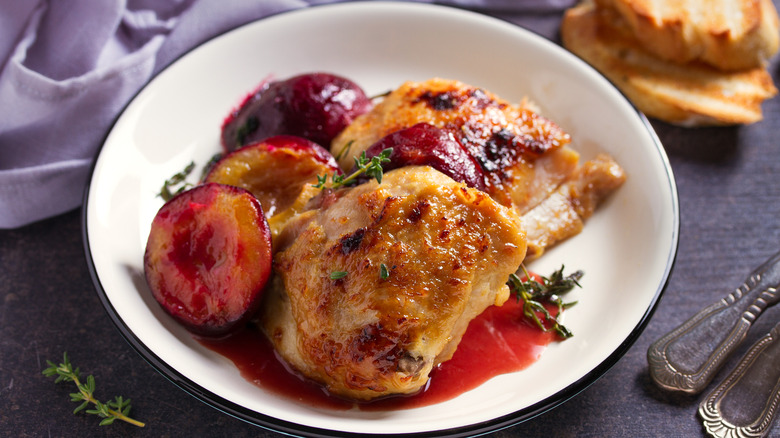 Cooked Polish goose with plums