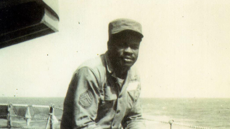 Stubb in Army uniform on boat