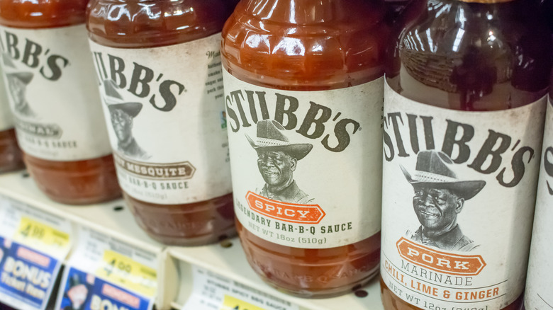 Stubb's barbecue sauce bottles on shelf