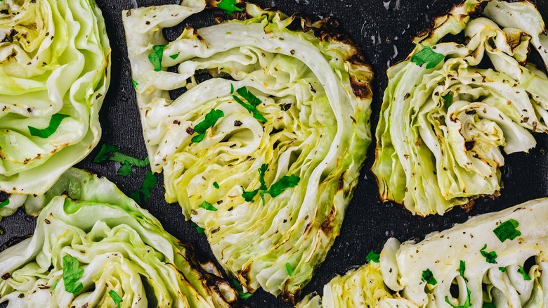 Roasted cabbage steaks with herbs