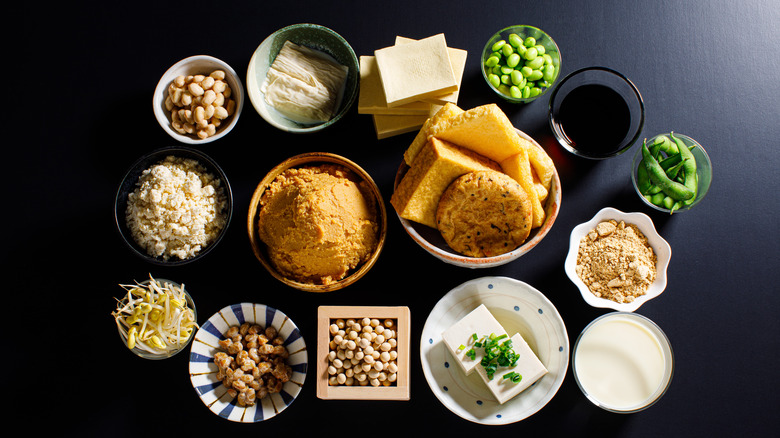 Japanese ingredients in various bowls