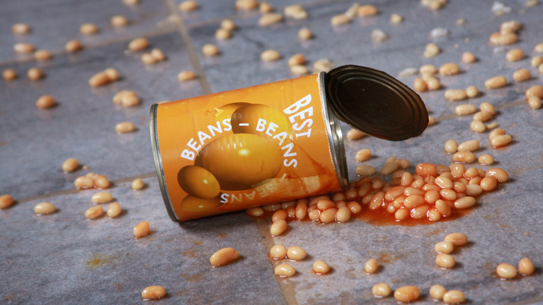Spilled open can of beans