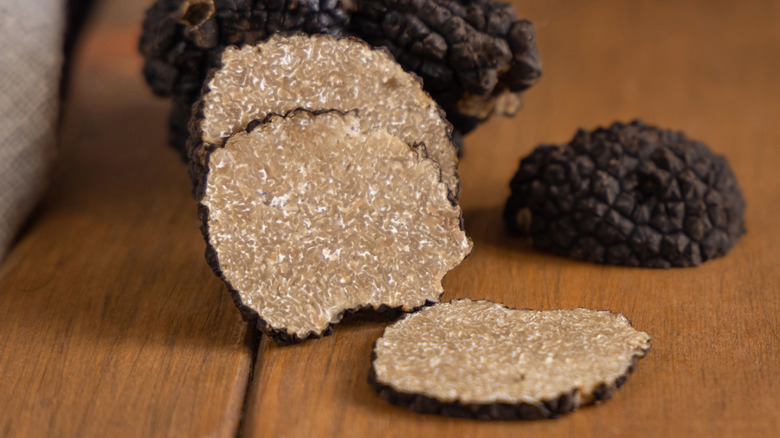 Sliced black truffles