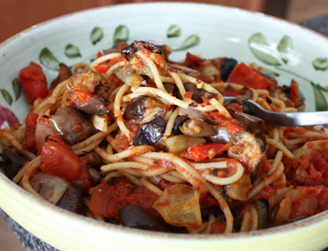 Pasta with Roasted Vegetables and Tomato Sauce