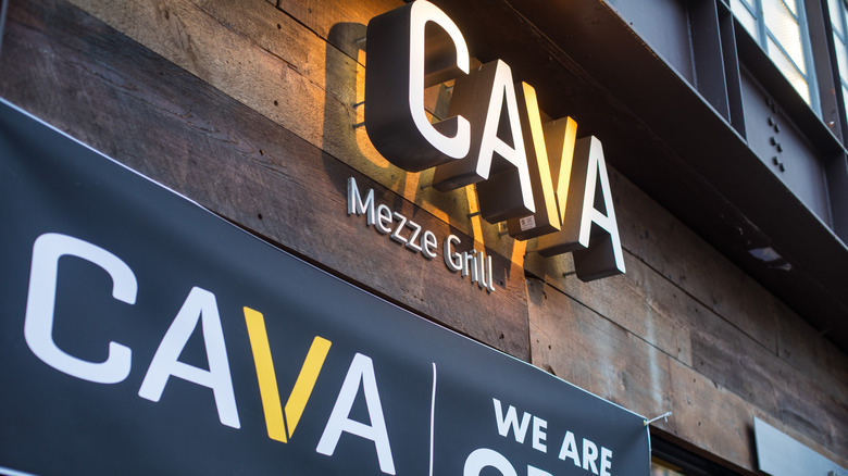 Illuminated Cava restaurant sign