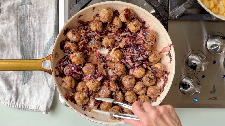 Fig and gorgonzola in skillet with charred radicchio