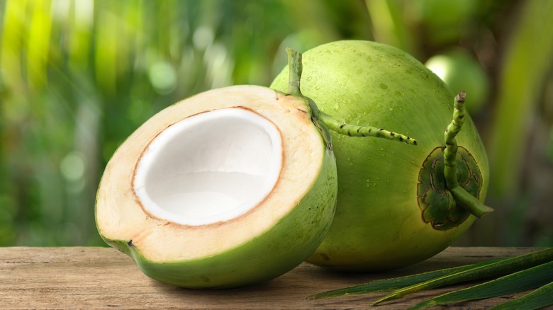 Cracked fresh coconut