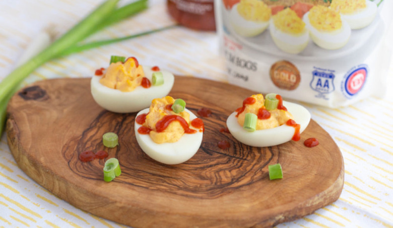 Smoked Deviled Eggs with Shrimp Poke