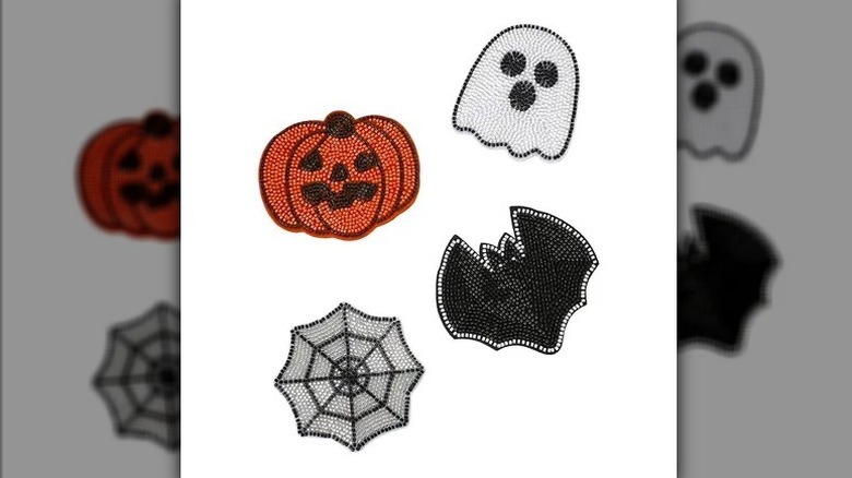 Halloween beaded coasters on white background
