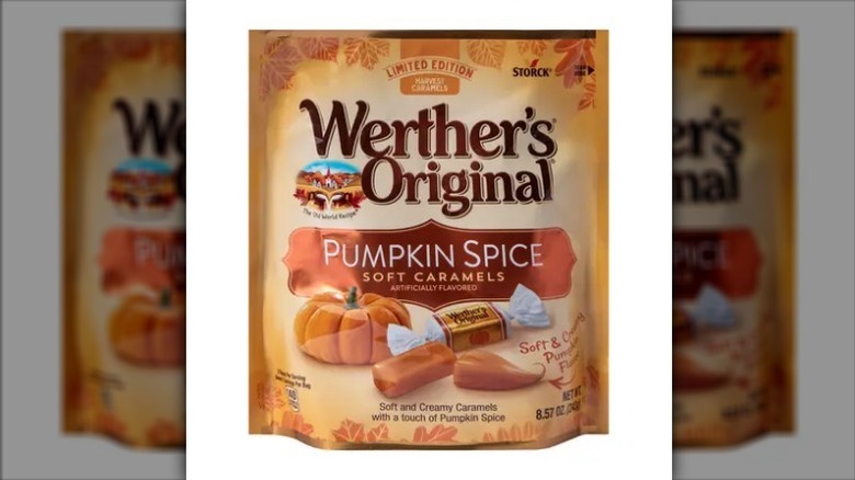 Werther's pumpkin spice caramels on white background