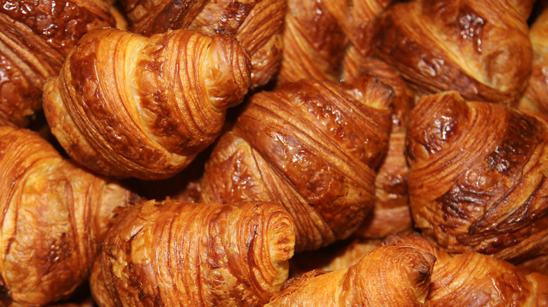 A close up of several croissants