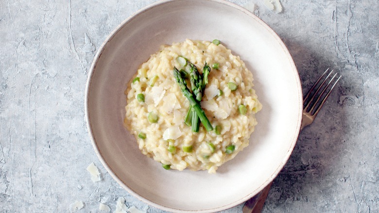 bowl of risotto with asparagus