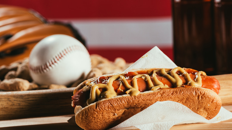 Hot dog and baseball equipment