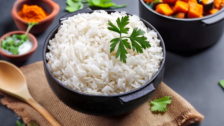 Bowl of cooked white rice