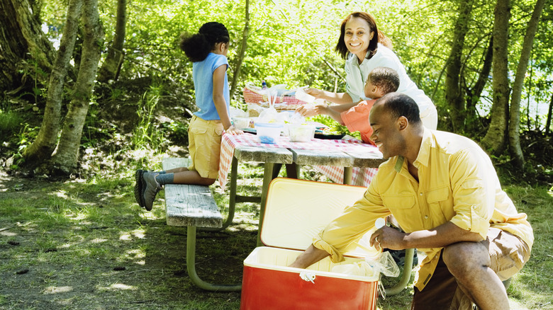 family at a picnic table