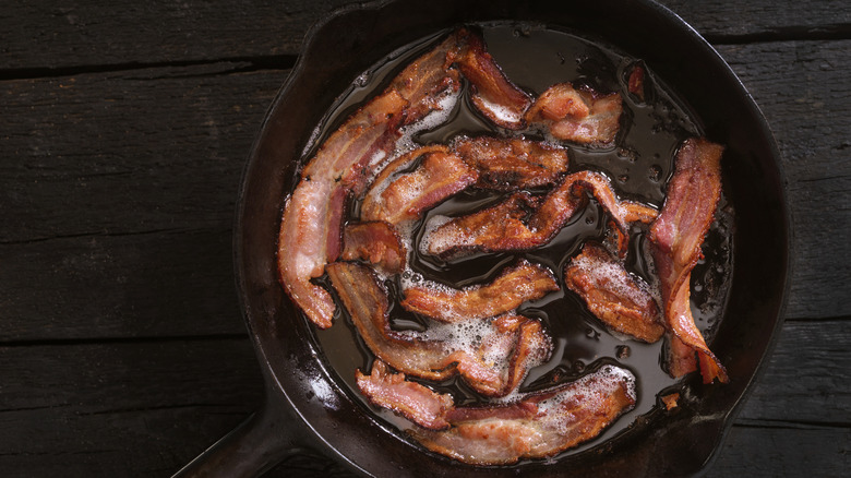 Bacon frying in skillet