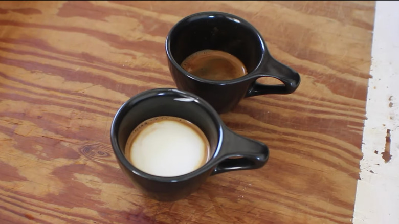 Espresso and macchiato side-by-side
