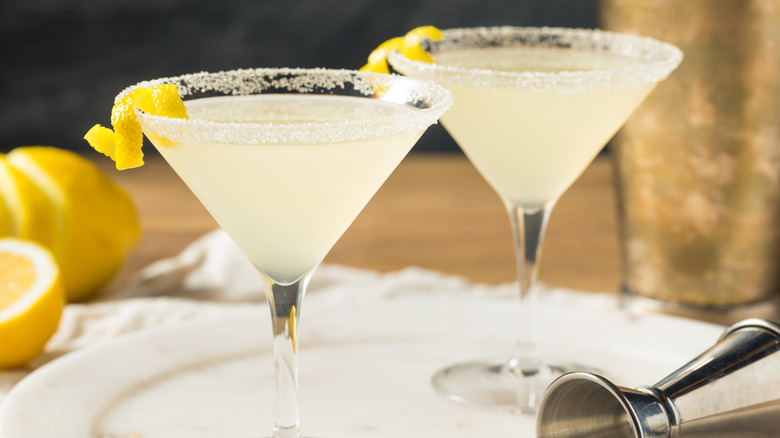 two lemon drop martinis