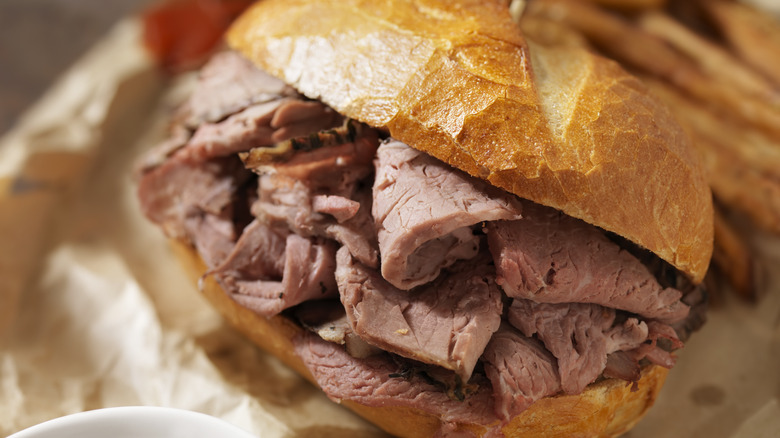 Close-up French dip sandwich