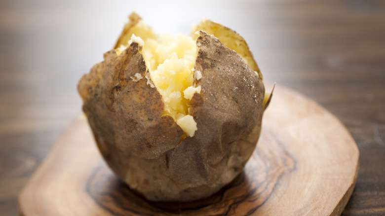 Baked potato sliced down middle