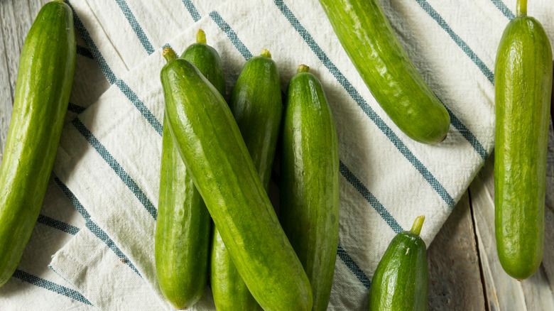 Persian cucumbers on a towel