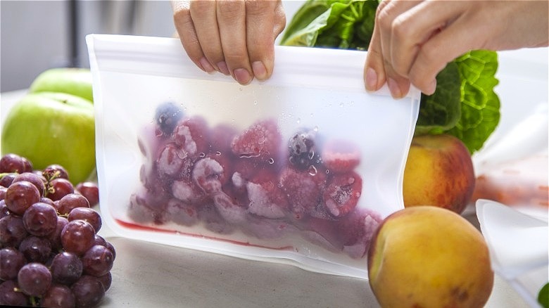 Resealable bag of frozen berries 