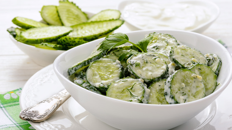 Cucumber salad in a bowl
