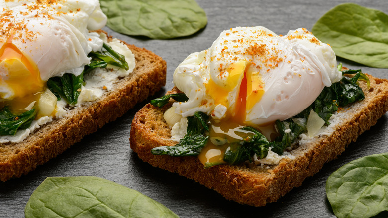 Poached eggs on spinach and toast