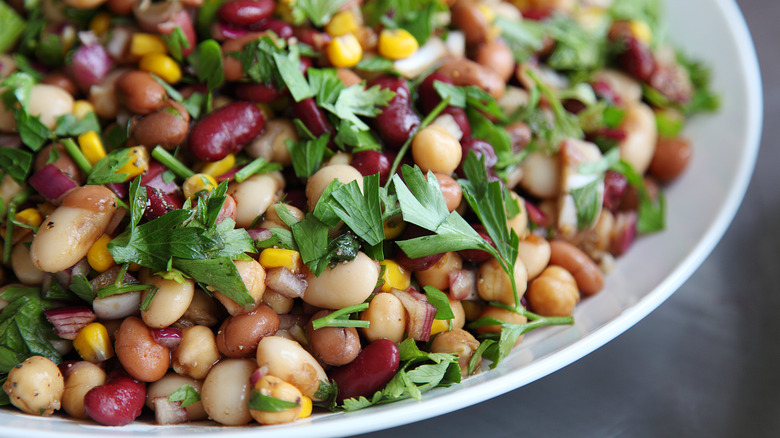 Close up of a mixed bean salad
