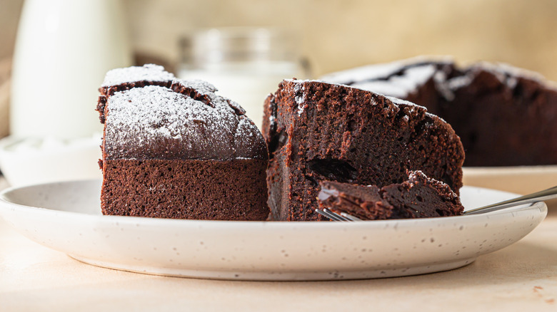A slice of flourless chocolate cake