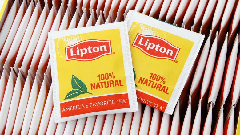 Two individual packets of Lipton tea
