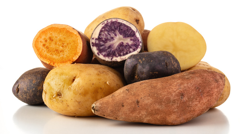 several potato varieties stacked
