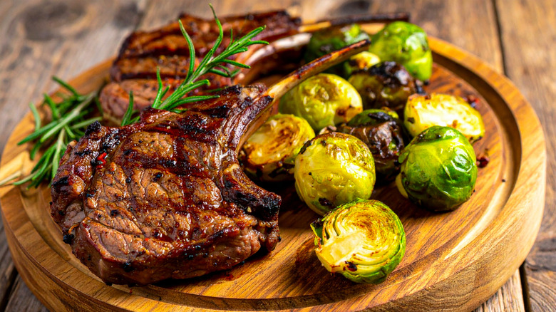 Grilled lamb chops with roasted Brussels sprouts