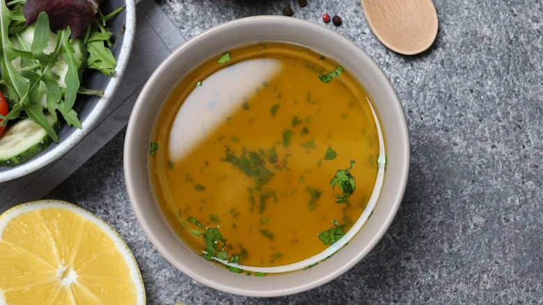 Salad dressing in a ramekin